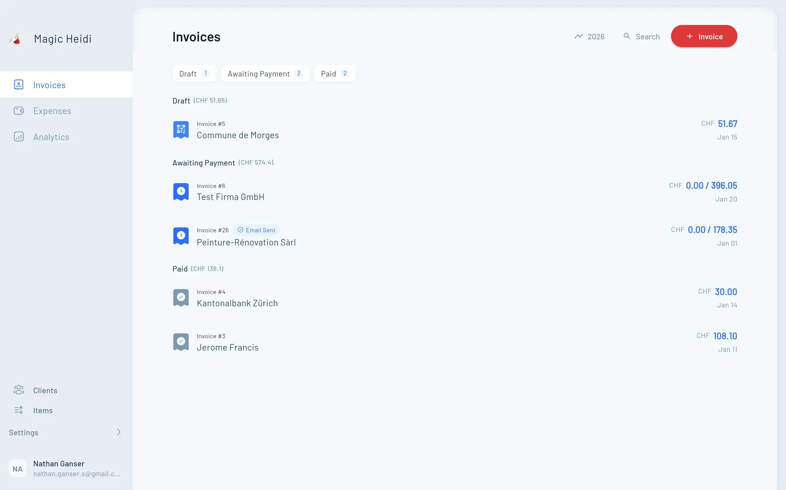 Magic Heidi Invoice List on Windows